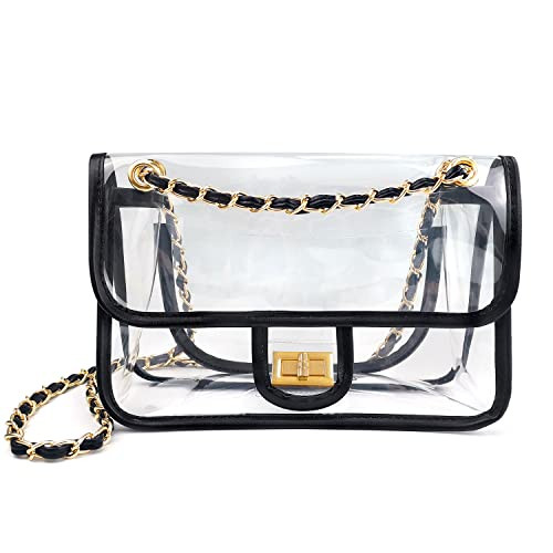 Ayieyill Clear Purses for Women Stadium Approved Crossbody, Clear Purse Handbags for Working Concert Sports Event Clear Bag Turn Lock （Black） | Amazon (US)