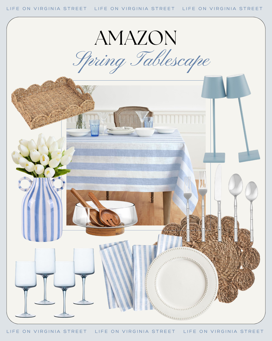 Spring tablescape ideas for your next dinner party, baby showers, graduation, Mother's Day, Easter and more! These pretty blue and white striped decor finds add the perfect touch to a spring table! #ltkhome #ltkfindsunder50 #ltkfindsunder100 #ltkstyletip #ltkseasonal #ltksalealert #ltkparties Amazon decor, Amazon home, blue and white party ideas 

 

#LTKHome #LTKSaleAlert #LTKFindsUnder50