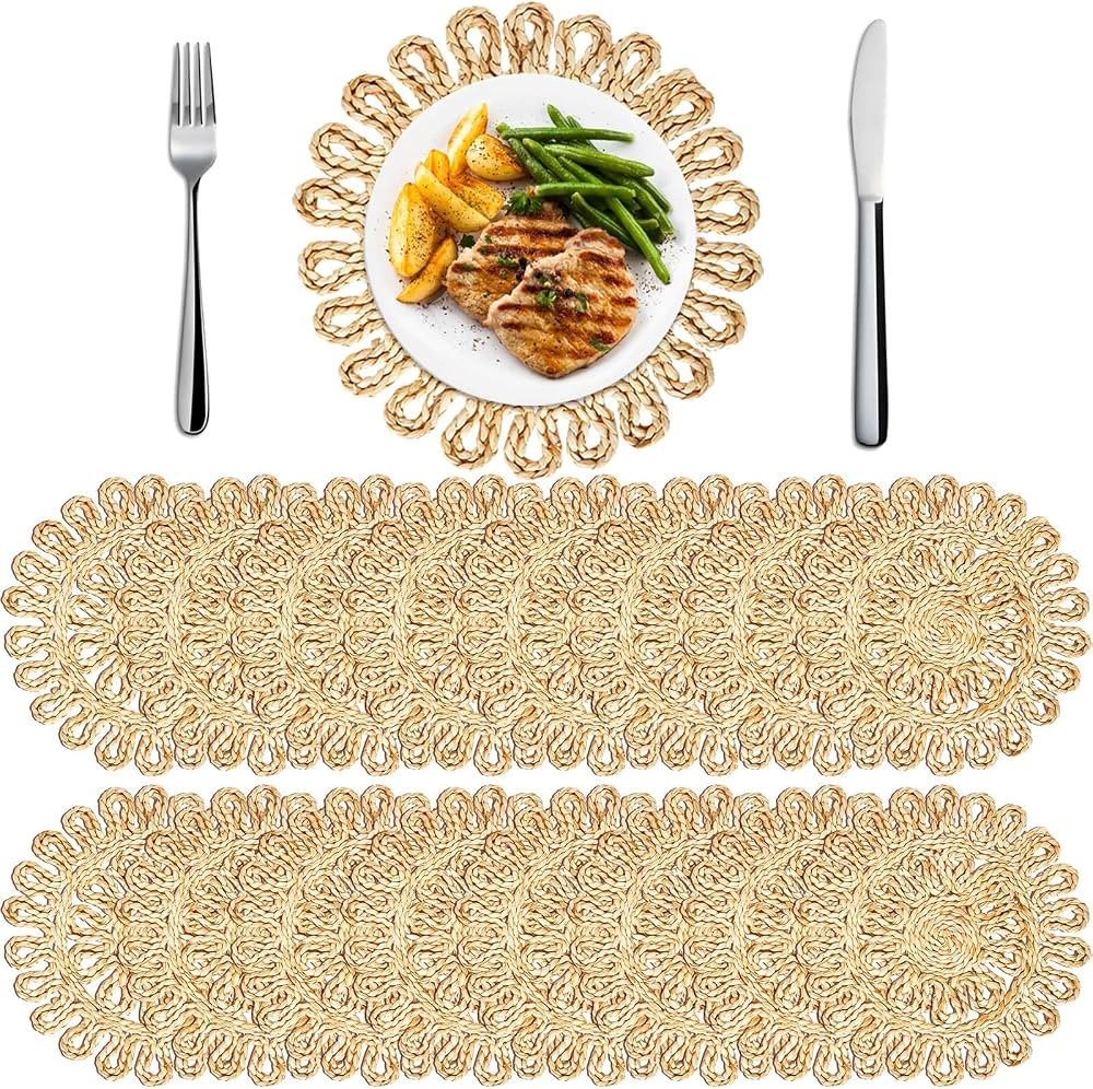 Zopeal 16 Pieces 11 Inches Woven Round Placemats Rattan Chargers Wicker Boho Placemats Natural Br... | Amazon (US)
