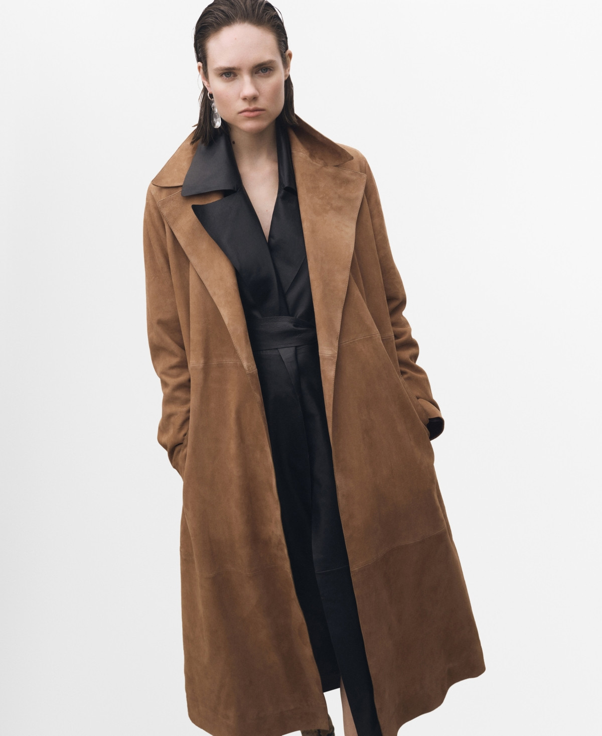 Mango Women's Belted Suede Trench Coat - Medium Brown | Macy's