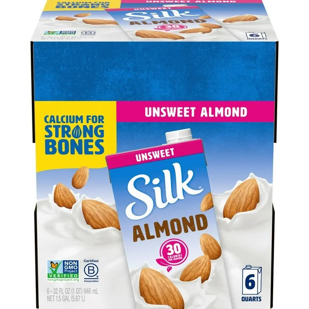 (Pack of 6) Silk Shelf-Stable Unsweetened Almond Milk, 1 Quart | Walmart (US)