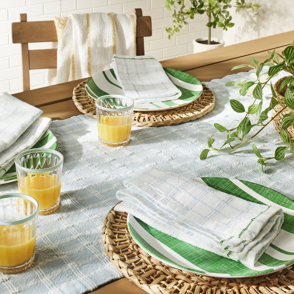 10.5" Distressed Stripe Melamine Dinner Plates Green/Cream - Hearth & Hand™ with Magnolia | Target