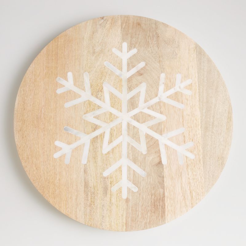 Taiga Holiday Wood and Marble Snowflake Serving Board + Reviews | Crate & Barrel | Crate & Barrel