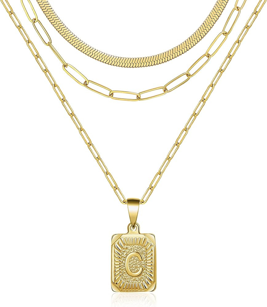 JoycuFF 18K Gold Layered Necklaces Plated Paperclip Necklaces Herringbone Chain Simple Gifts for Wom | Amazon (US)