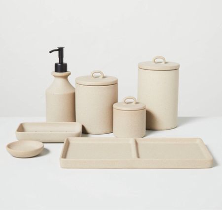 Been waiting for these to come out! So cute! Ceramic restroom accessories including soap dispenser, q tip and ring holder,  tray, etc.

#LTKunder50 #LTKSeasonal #LTKhome