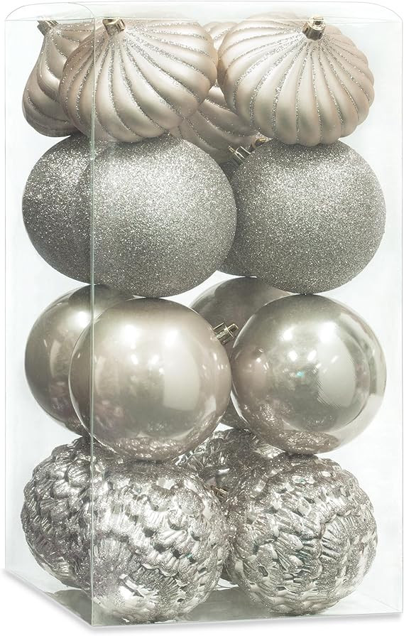 KI Store Large Christmas Balls Ivory 4-Inch 16pcs Shatterproof Christmas Tree Ball Ornaments Deco... | Amazon (US)