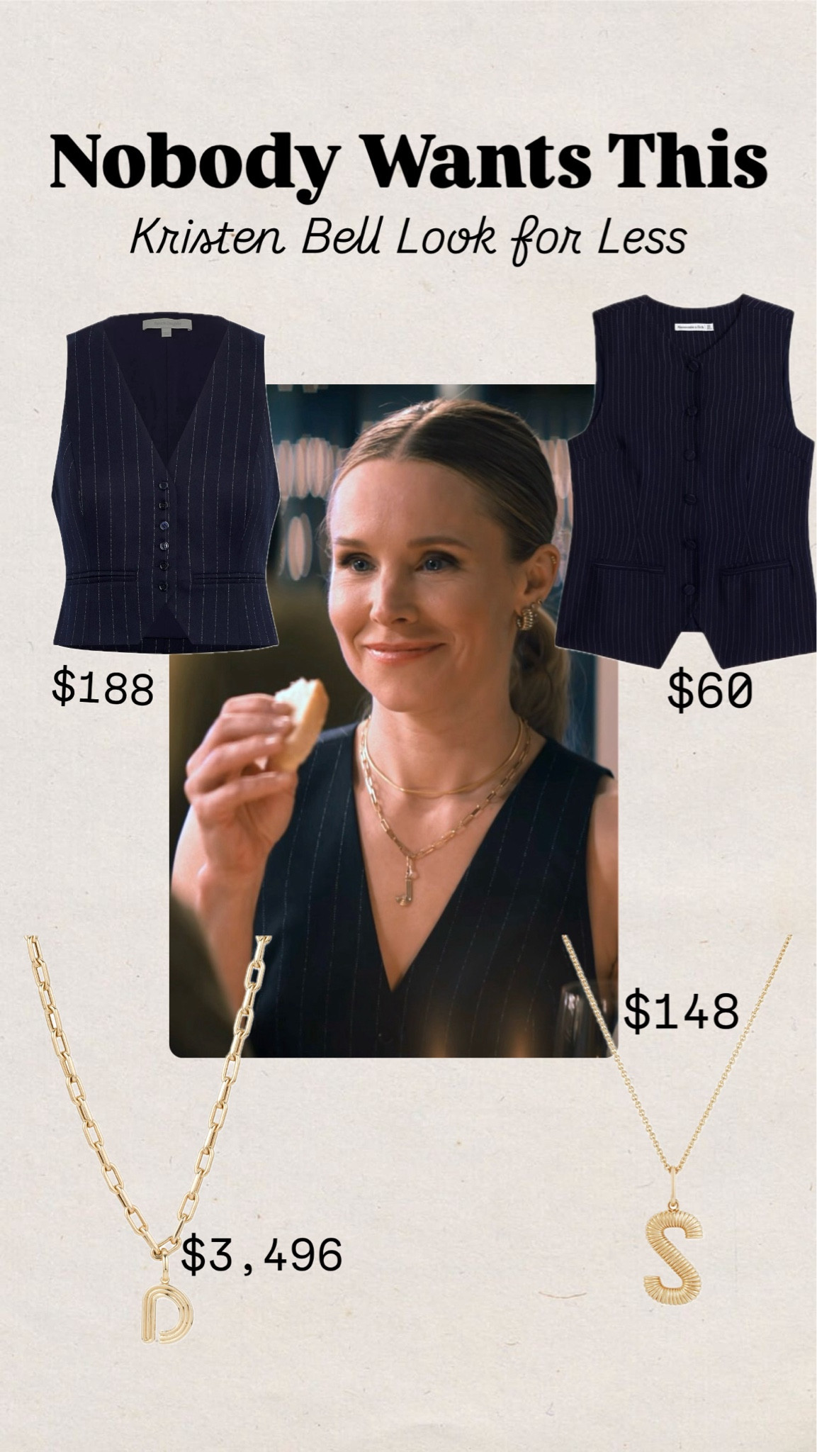 Nobody wants this 
Netflix
Celebrity style
Look for less
Kristen bell
Joanne
Pinstripe best
Tv show 
Gold necklace 
Initial necklace

#LTKFindsUnder100 #LTKStyleTip