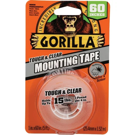 Gorilla Tough & Clear Double Sided Mounting Tape - Clear - Pack of 1, 1" x 60" | Walmart (US)