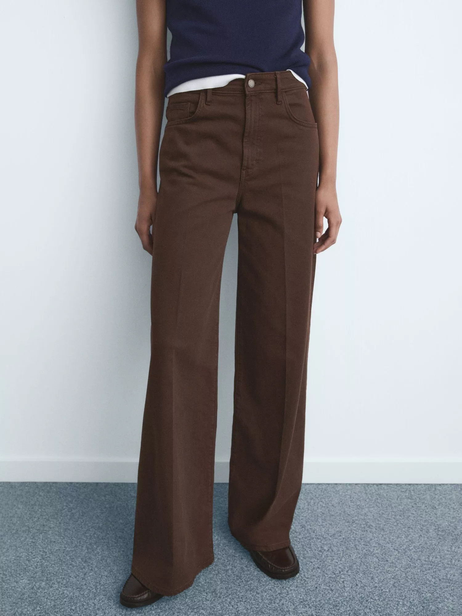 Mango Elise Wide Leg Jeans, Dark Brown | John Lewis (UK)