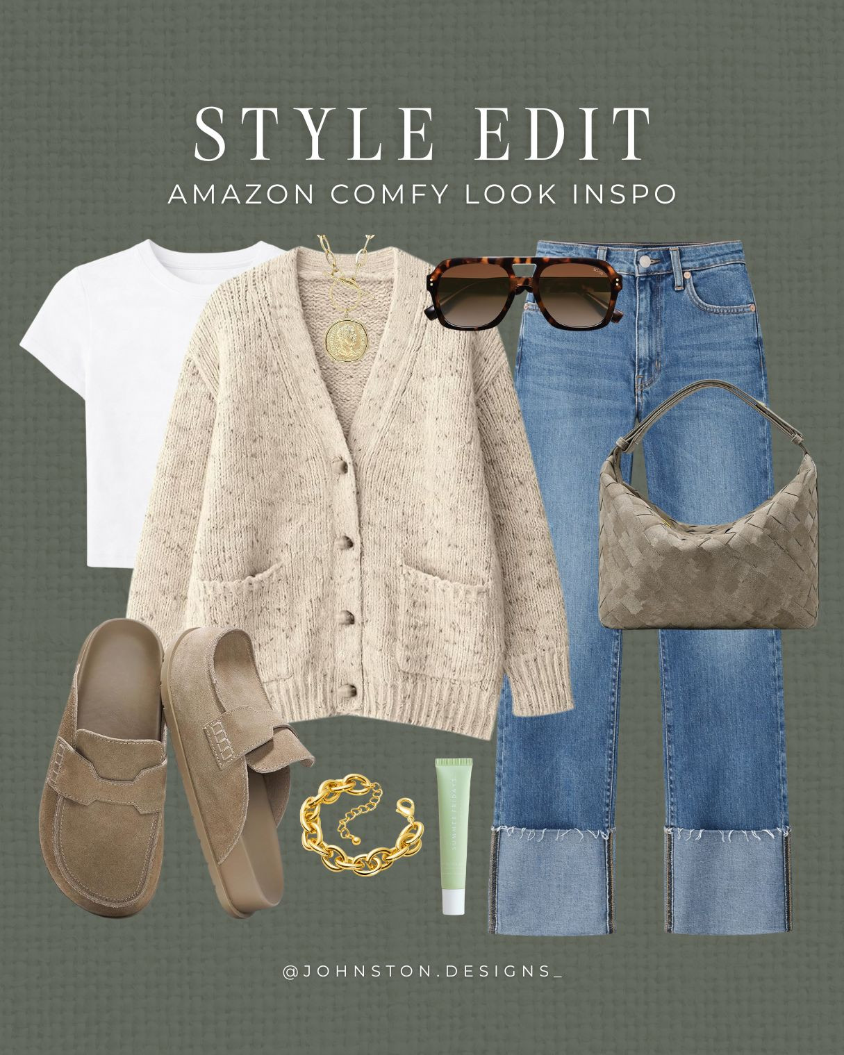 Feel comfy and stylish with these Amazon finds! From cozy cardigans to chic sunglasses, elevate your look effortlessly. 

Comfortable yet chic styled outfit, winter to spring transition, jeans, cardigan, comfy look, affordable clothing, woven handbag, clog slip ons, sunglasses, Amazon fashion finds. 

 #LTKFindsUnder50