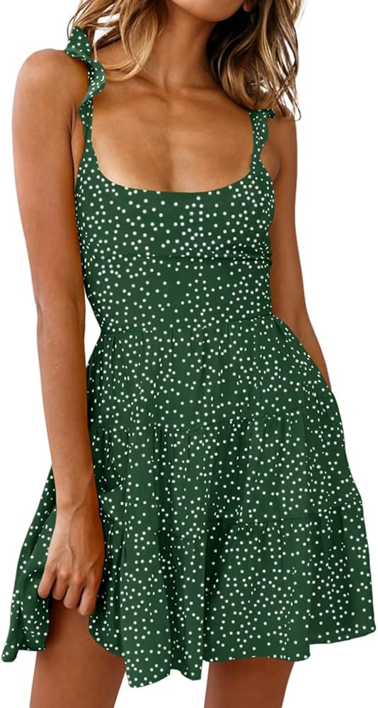 Teurkia Women's Summer Dress Beach Sexy Sleeveless Flowy Ruffled Strap Polka Dot Mini Dresses | Amazon (US)