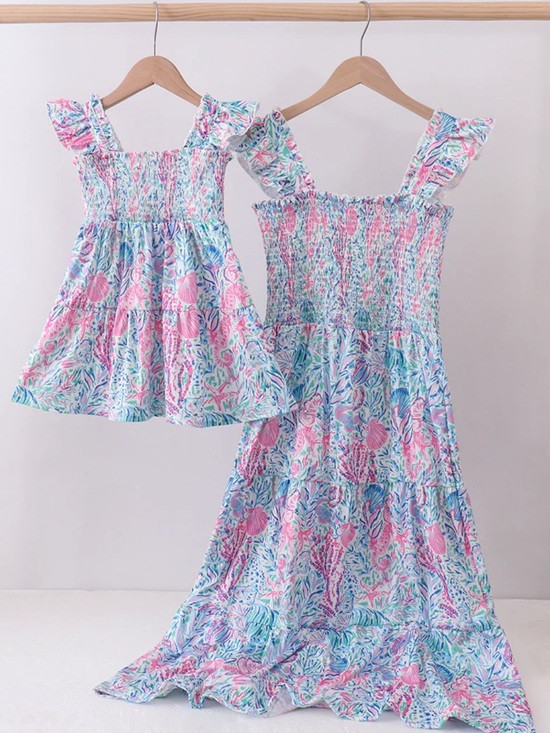 BLUE MARINE SMOCKED RUFFLE TIERED MAXI DRESS MOMMY & ME PASTEL FLORAL XL & 2XL | Poshmark