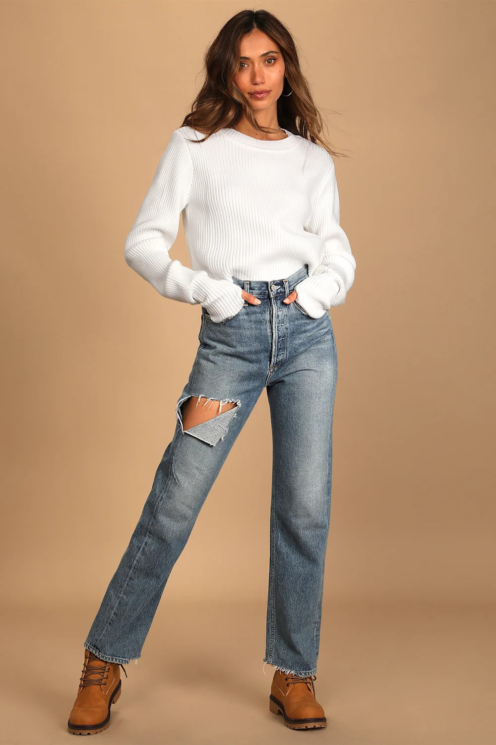 Favorite Festivities Ivory Ribbed Knit Cuff Sleeve Sweater | Lulus (US)