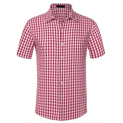 INSPIRE CHIC Men's Short Sleeves Button Down Gingham Pattern Shirt Red Large | Target