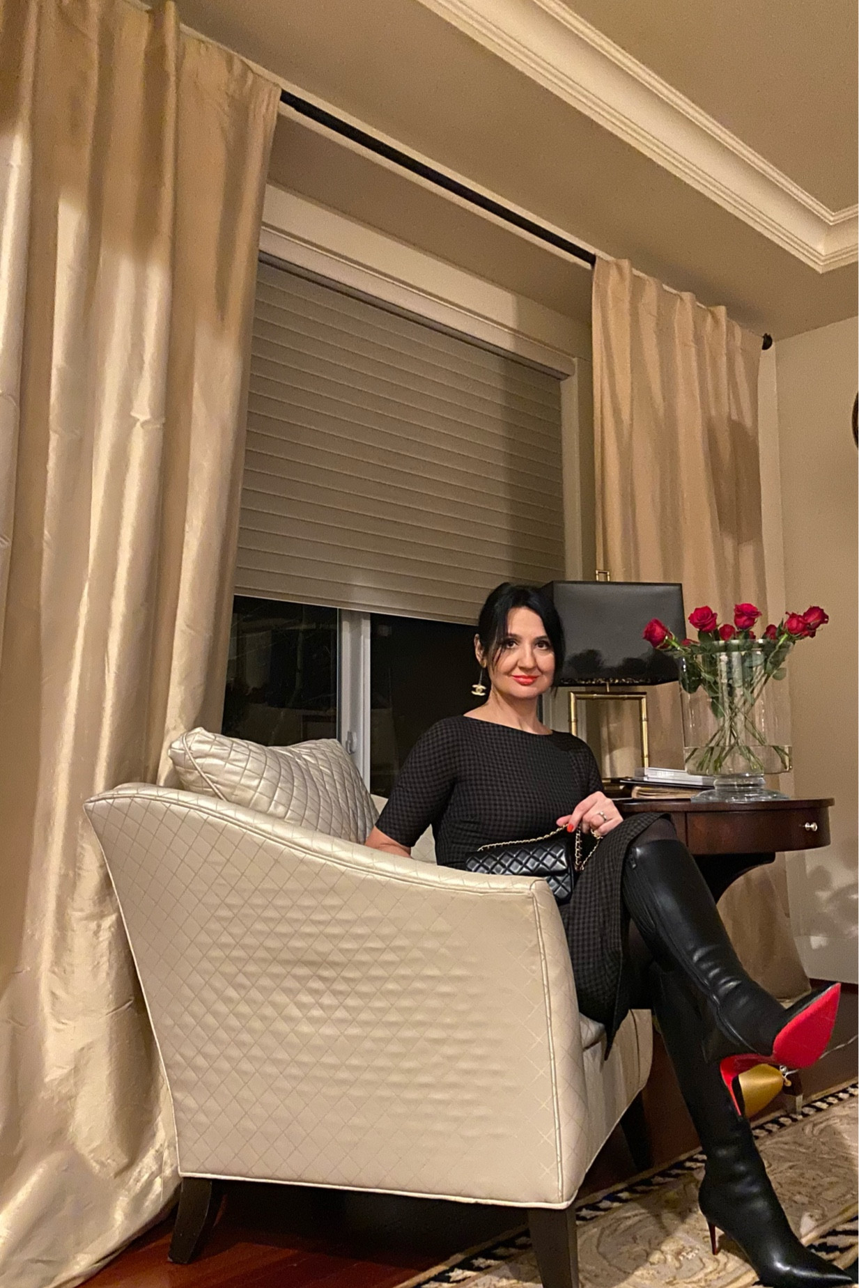 Louboutin boots, red soles shoes, Chanel pearl crush bag, handbag. Ethan Allen round table.

#LTKshoecrush #LTKitbag #LTKhome