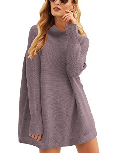 ANRABESS Women Turtle Cowl Neck Long Batwing Sleeve Oversized Sweater Casual Loose Slouchy Tunics Purple A277-zise-M | Amazon (US)