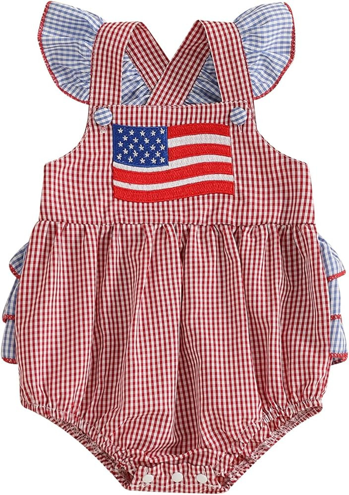 4th of July Baby Girl Outfits Newborn Fourth of July American Flag Ruffle Romper Fly Sleeve Smock... | Amazon (US)
