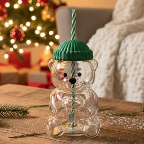 Bidobibo Glass Bear Cup, Honeybear Straw Cup, Glass Cups with Lids and Straws, Cute Mugs Bear Sippy Cups Coffee Beer Wine Cocktail Drinks Glassware 20 oz (Bear Cup) | Amazon (US)