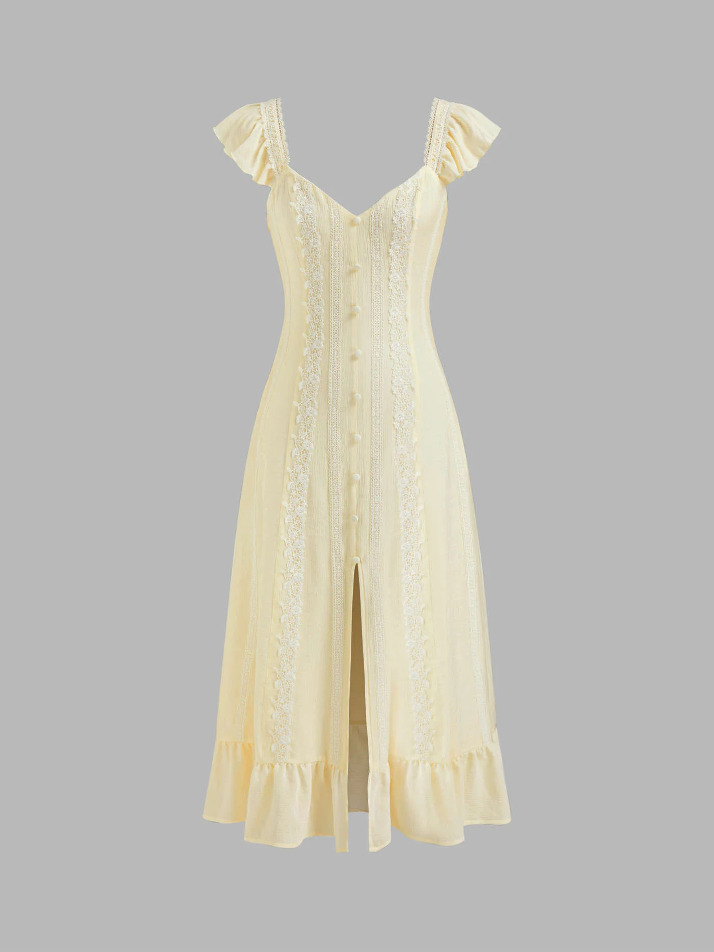 Sweetheart Neckline Applique Split Ruffle Hem Midi Dress | Cider