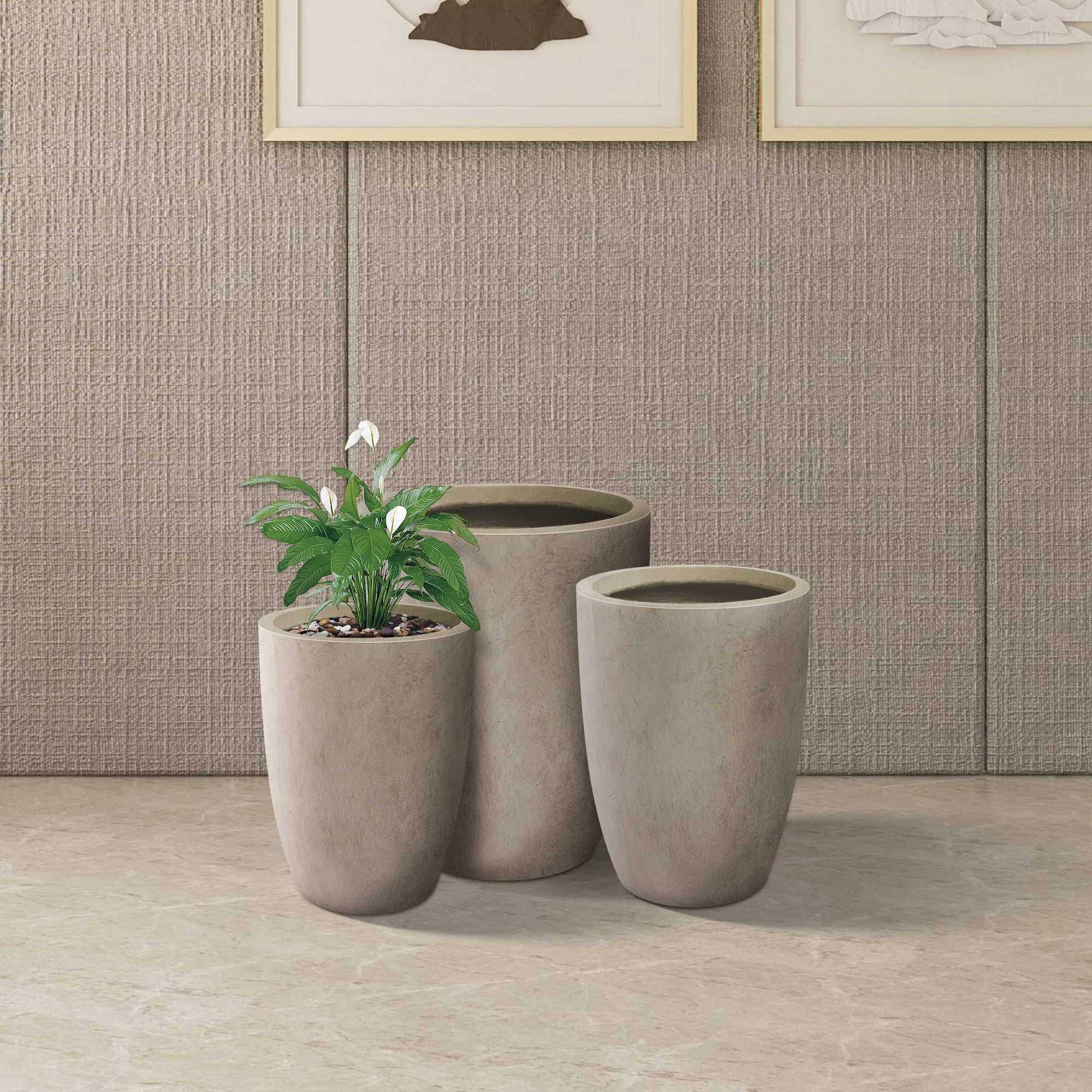 Kante 3 Piece Round Concrete Modern Tall Planters, Outdoor Indoor Decorative Plant Pots with Drai... | Wayfair North America
