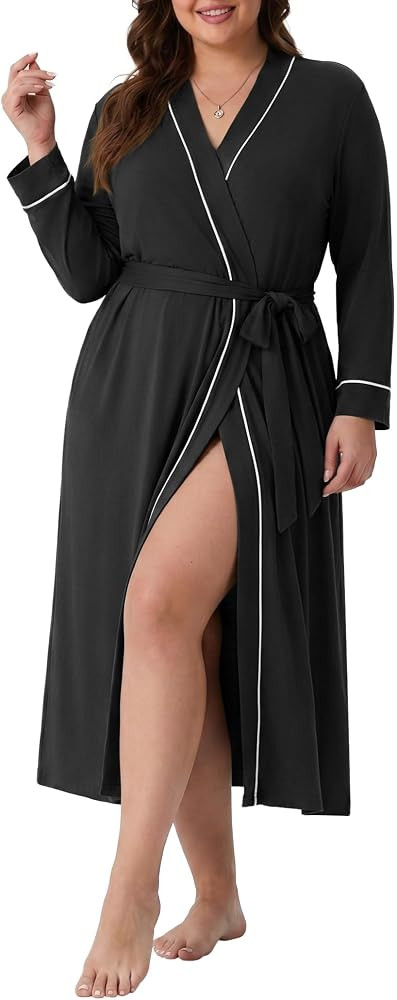 OLRIK Womens Plus Size Robe Long Knit Bathrobe V Neck Loungewear | Amazon (US)