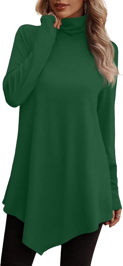 JUSTFASHIONNOW Turtle Neck Shirts for Women Long Sleeve Tunic Tops to Wear with Leggings Dressy C... | Amazon (US)