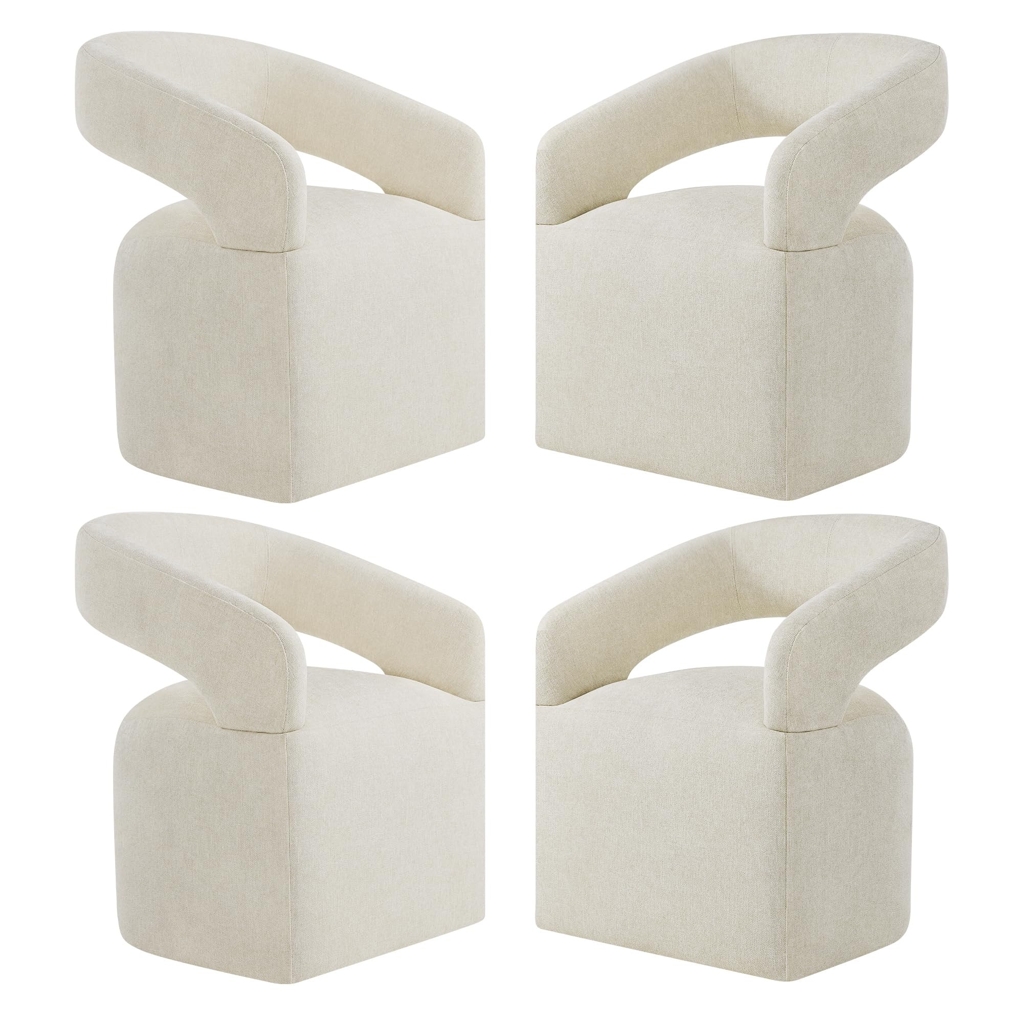 Upholstered Dining Chairs with Removable Casters Barrel Side Armchair with Rollers for Diningroom... | Amazon (US)