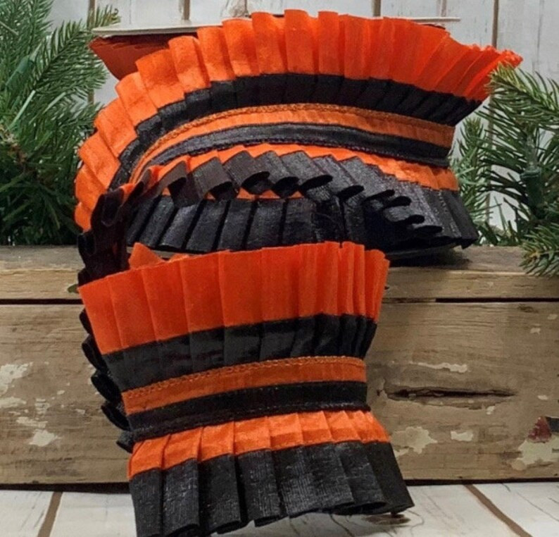 D Stevens, 5 Yards 4 Inch Wired Ribbon, Pleated Ruffled Ribbon, Orange Ribbon, Stripe Ribbon, Bla... | Etsy (US)