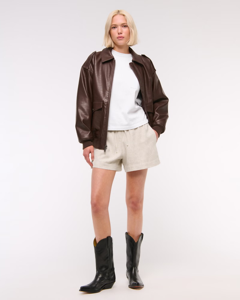 Women's Mid Rise Linen-Blend Pull-On Short | Women's Clearance | Abercrombie.com | Abercrombie & Fitch (US)