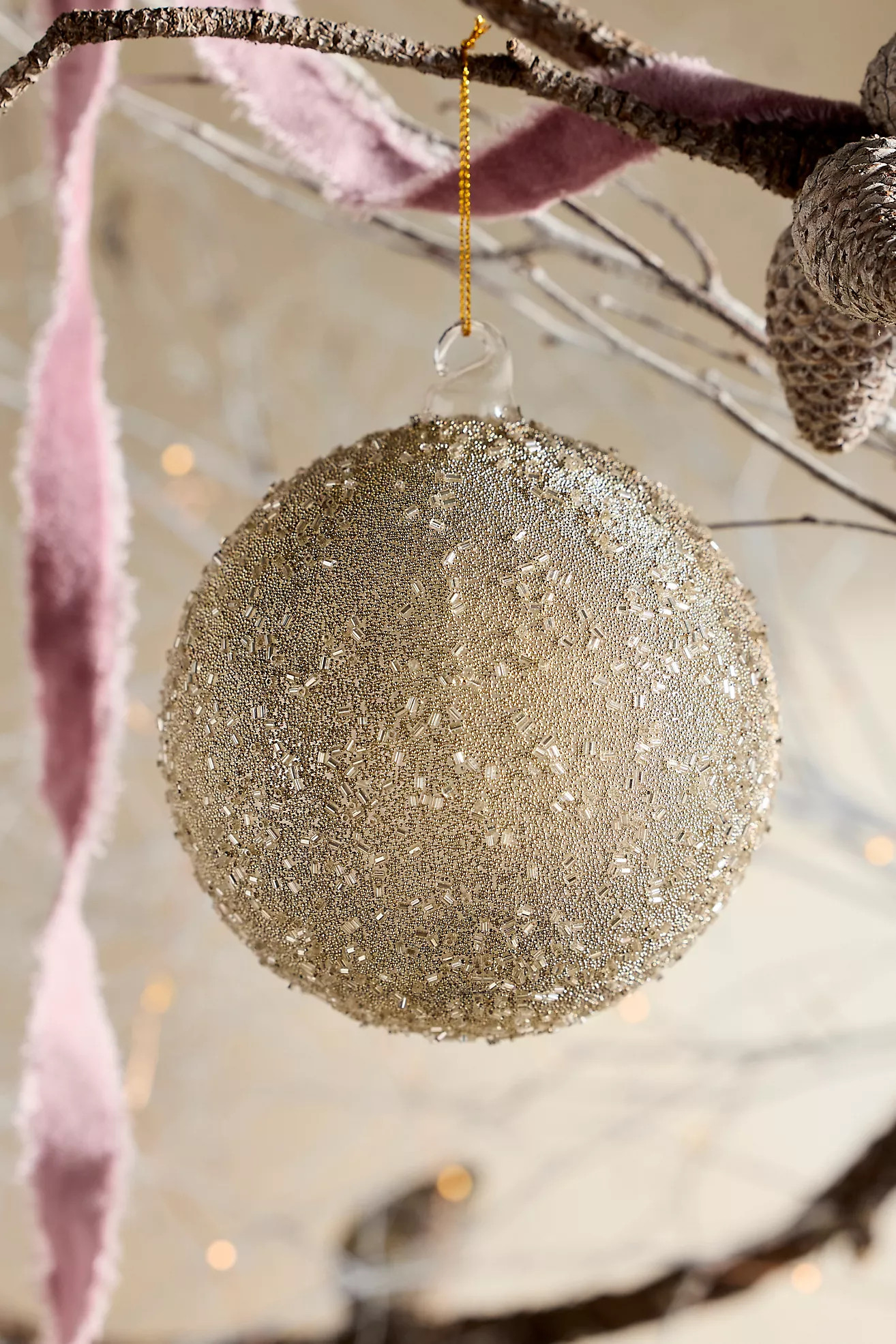 Silver Beaded Glass Globe Ornament | Terrain