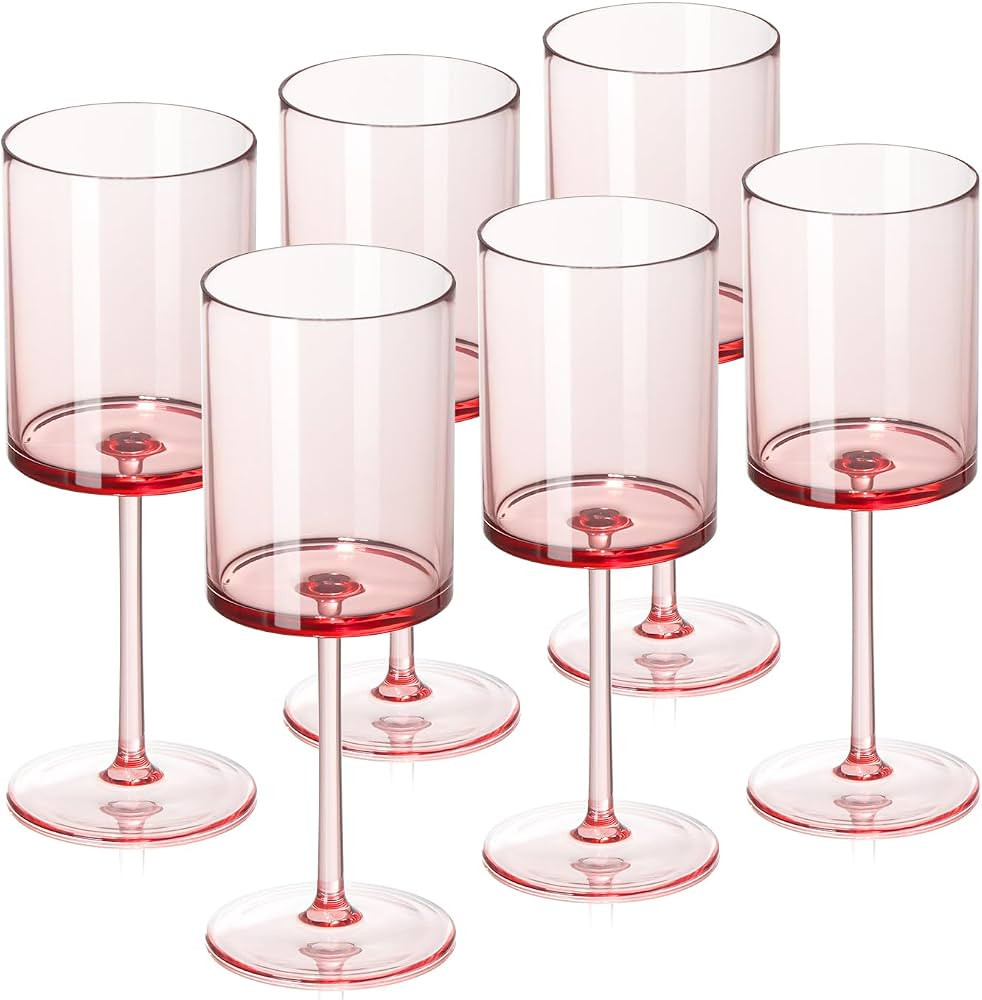 6 Pcs Pink Plastic Wine Glasses 10 Oz Colored Stemmed Glassware Square Drinking Glasses Elegant R... | Amazon (US)