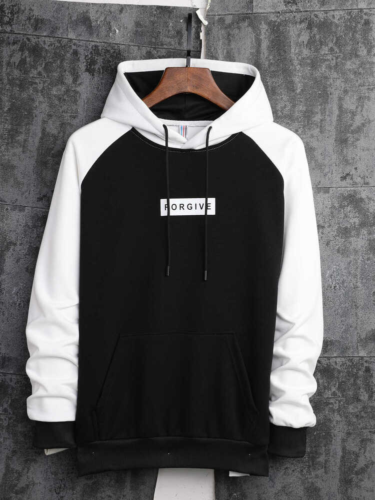 Guys Letter Colorblock Hoodie | ROMWE