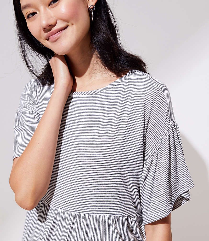 Striped Drop Shoulder Peplum Tee | LOFT