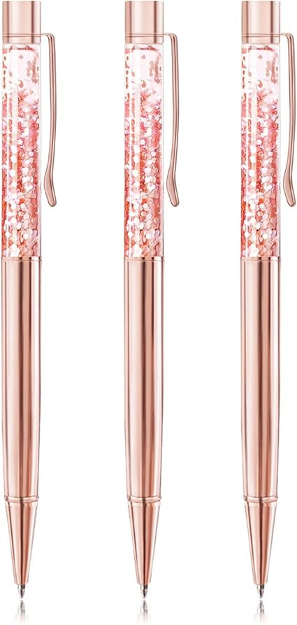 ZZTX 3 Pcs Rose Gold Ballpoint Pens Metal Pen Bling Dynamic Liquid Pieces Pen With Refills Black ... | Amazon (US)