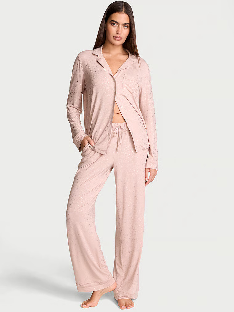 Buy Modal Soft Long Pajama Set, PUREST PINK SCRIPT - Order Pajamas Sets online - Victoria's Secre... | Victoria's Secret (US / CA )