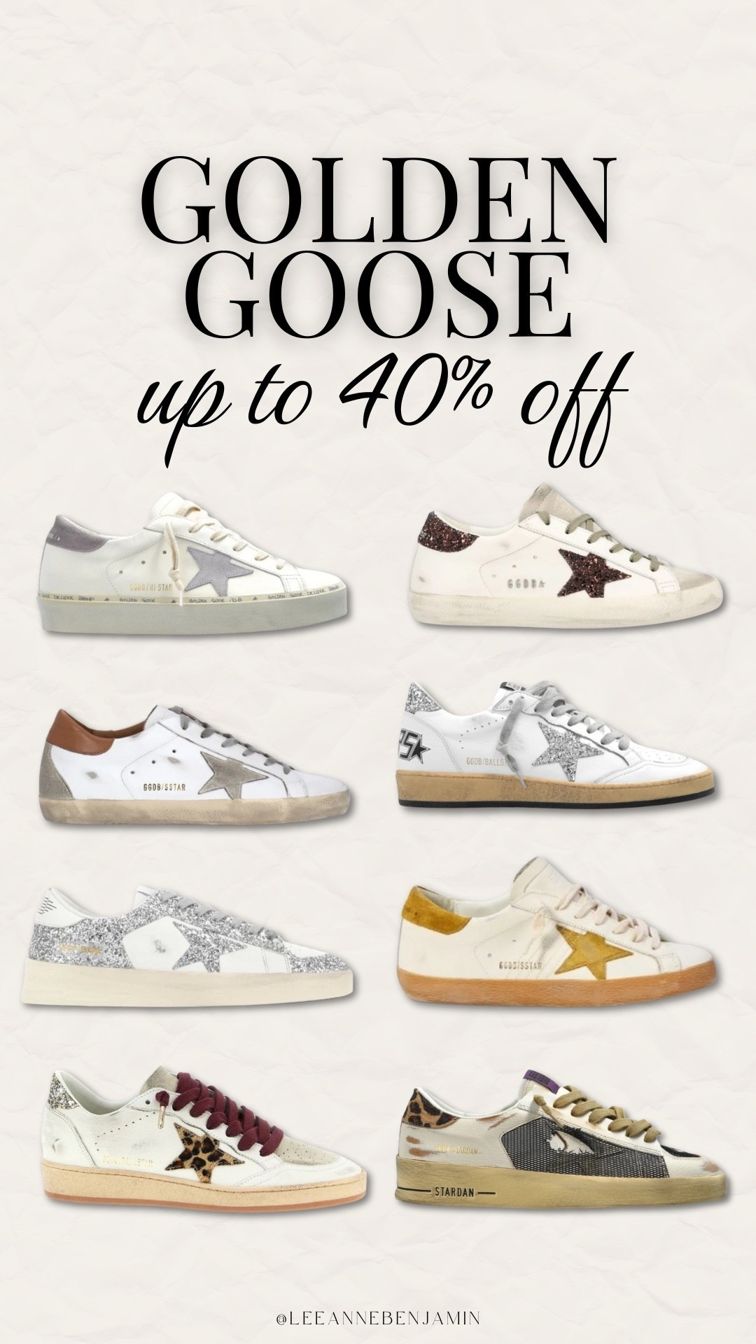 Golden Goose sneakers up to 40% off!!

#LTKmomlife #LTKSaleAlert #LTKActive