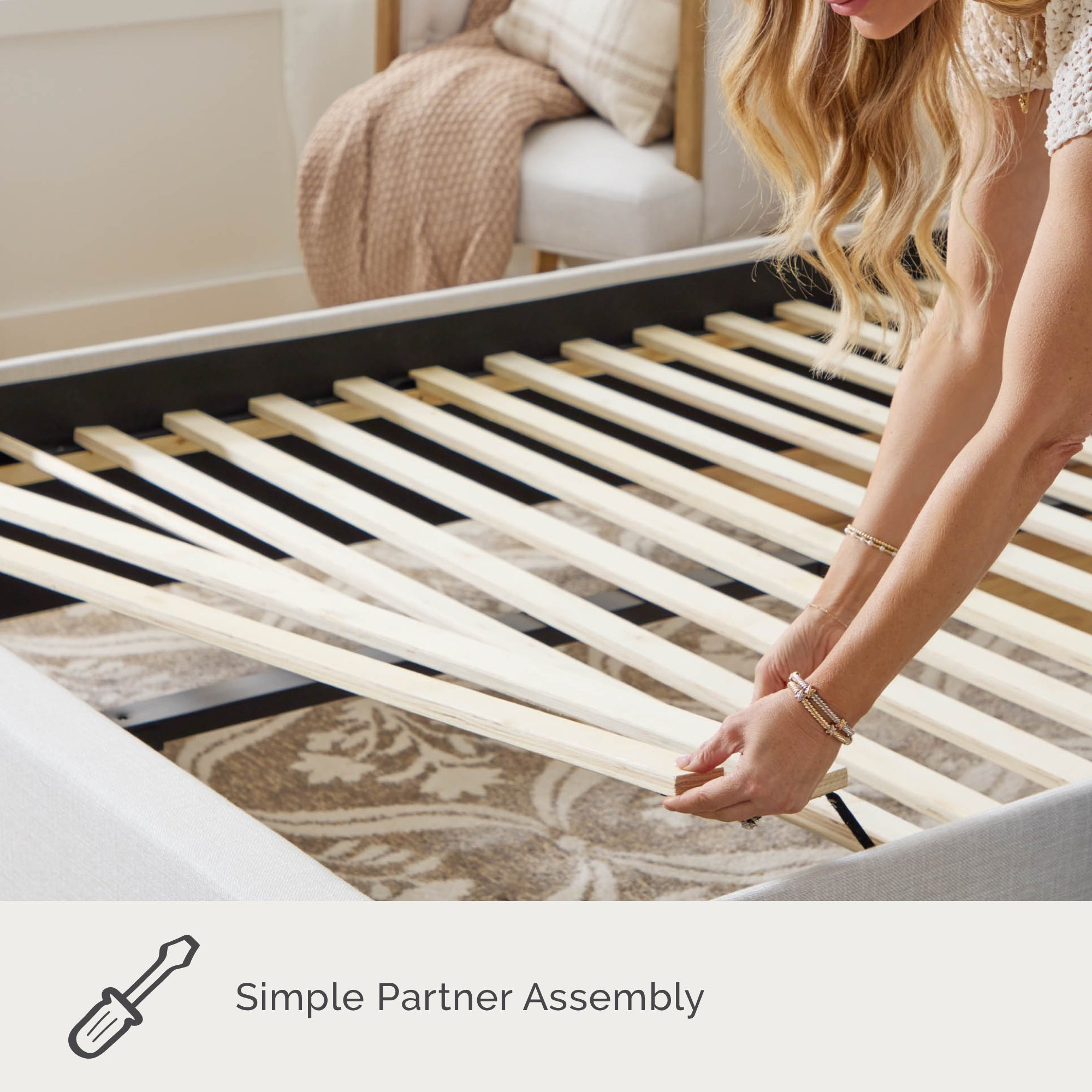 My Texas House Anna Diamond Tufted Upholstered Platform Bed, King, Cream | Walmart (US)