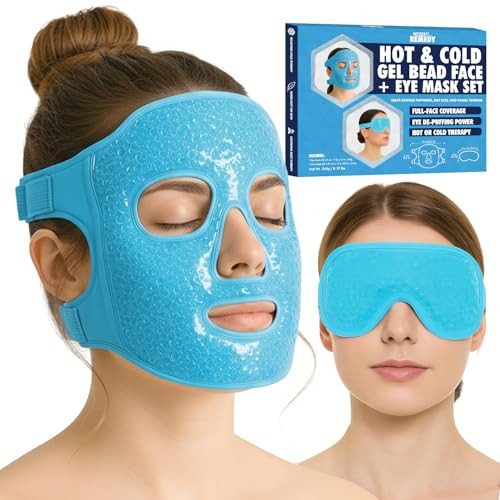 Perfect Remedy Ice Face Mask and Cooling Eye Masks for Puffy Eyes, Versatile Gel Bead Face Ice Pack and Cooling Eye Kit for Overall Facial Tension and Discomfort, Use for Hot or Cold Therapy (Blue) | Amazon (US)