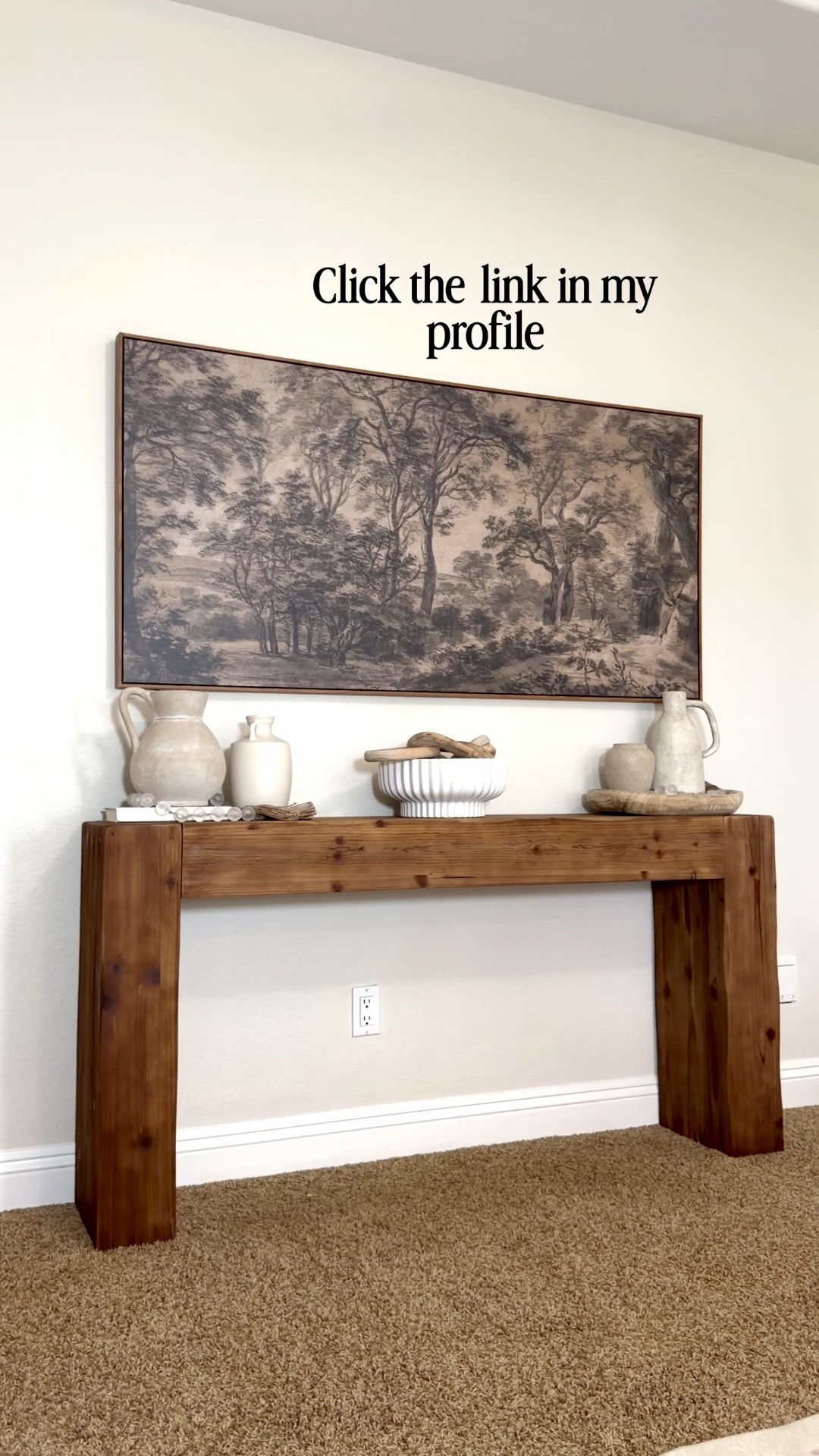 Wood rustic console table look for less to this designer table from Arhaus but it’s Amazon and xl canvas abstract art stying  

#LTKHome