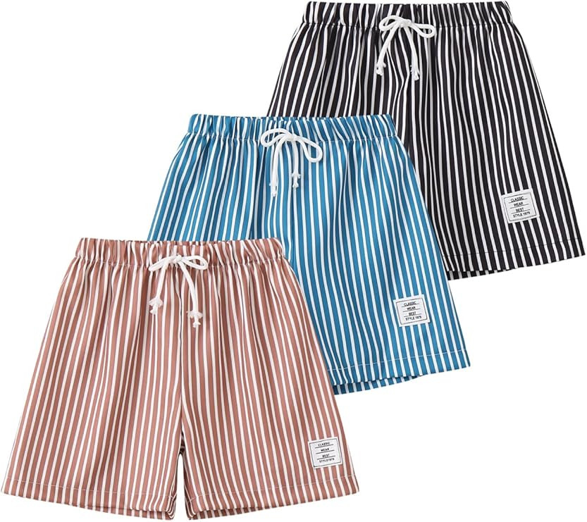 Boys Shorts 3 Pack Casaual Lightweight Board Shorts Striped Print Elastic Waist Short for Kids Su... | Amazon (US)