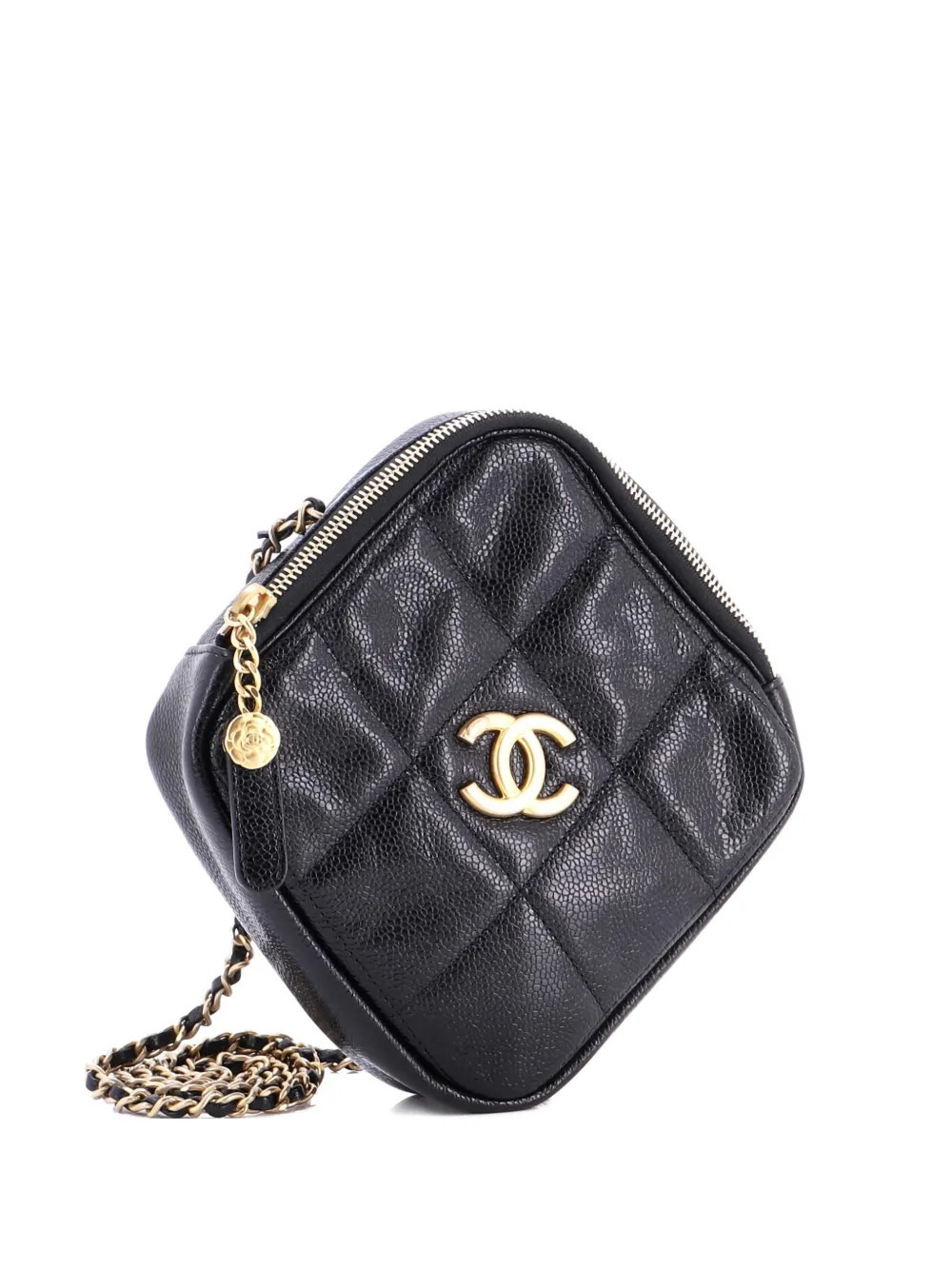 CHANEL Pre-Owned Diamond Chain Quilted Caviar Small crossbody bag - Black | Farfetch Global