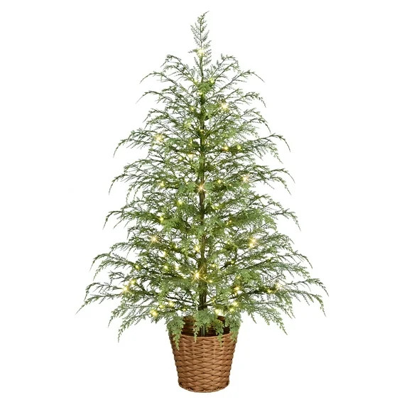 4 ft. Pre-Lit Potted Mountain Cedar Artificial Christmas Tree | Walmart (US)
