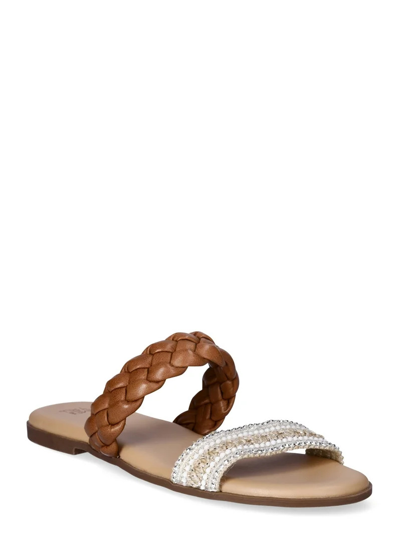 Time and Tru Women's Double Band Slide Flat Sandals | Walmart (US)