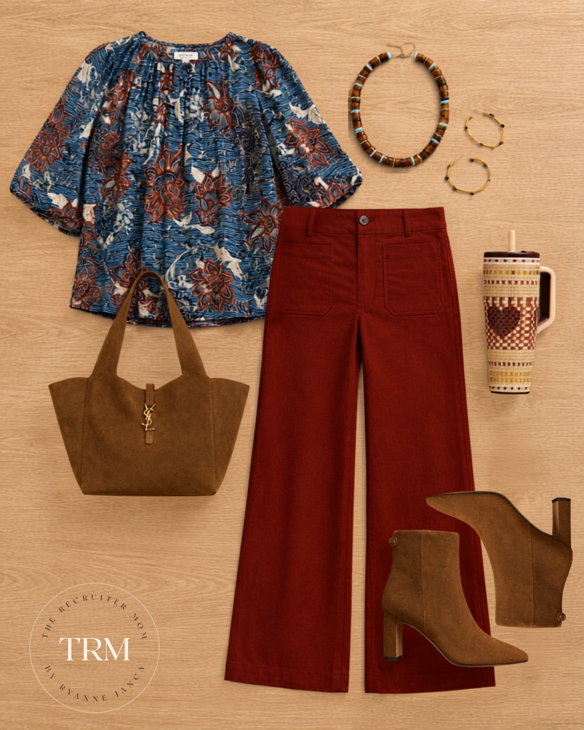 These colors are SO good together for fall! 🍂 The rust pants with that gorgeous blue print and warm brown accessories are perfection.

#LTKSeasonal #LTKOver40 #LTKMidsize