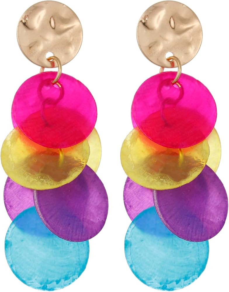 Shell Earrings for Women, Cluster of Round Shell Drop Dangle Earrings Summer Beach Jewelry | Amazon (US)