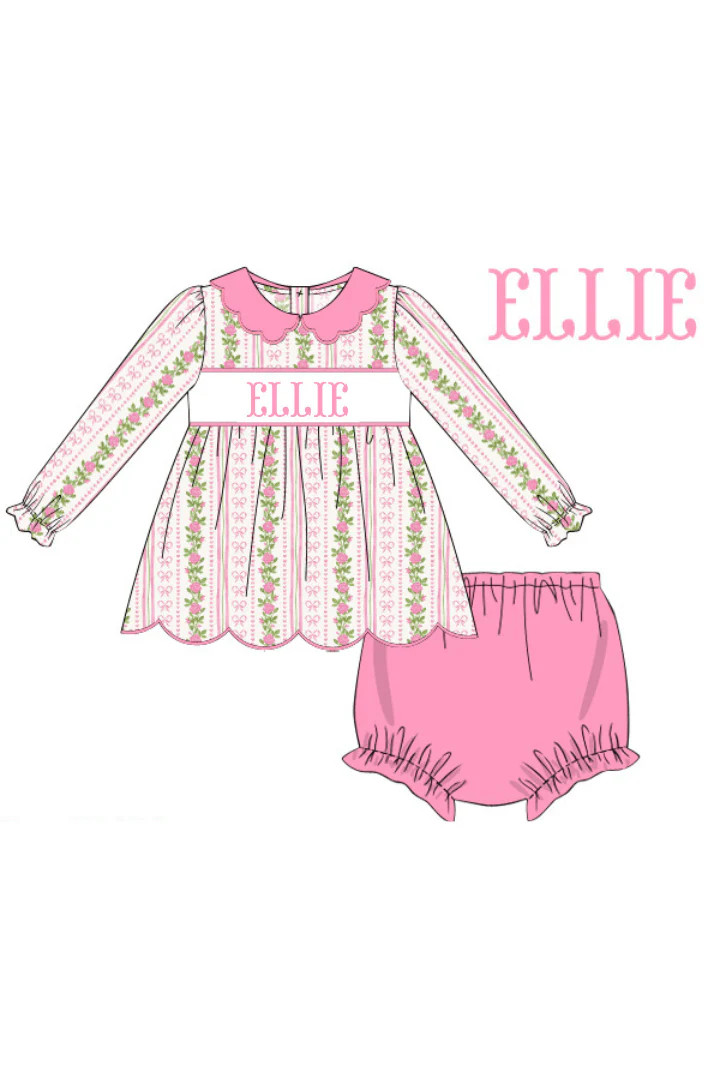 Pre-Order Custom Name Smocked Fancy Floral Bloomer Set | The Smocked Flamingo