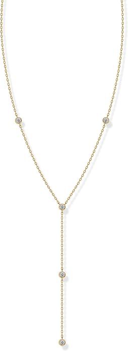 PAVOI 14K Gold Plated Lariat Station Necklace for Women | Simulated Diamond Chain Necklace | Cubi... | Amazon (US)