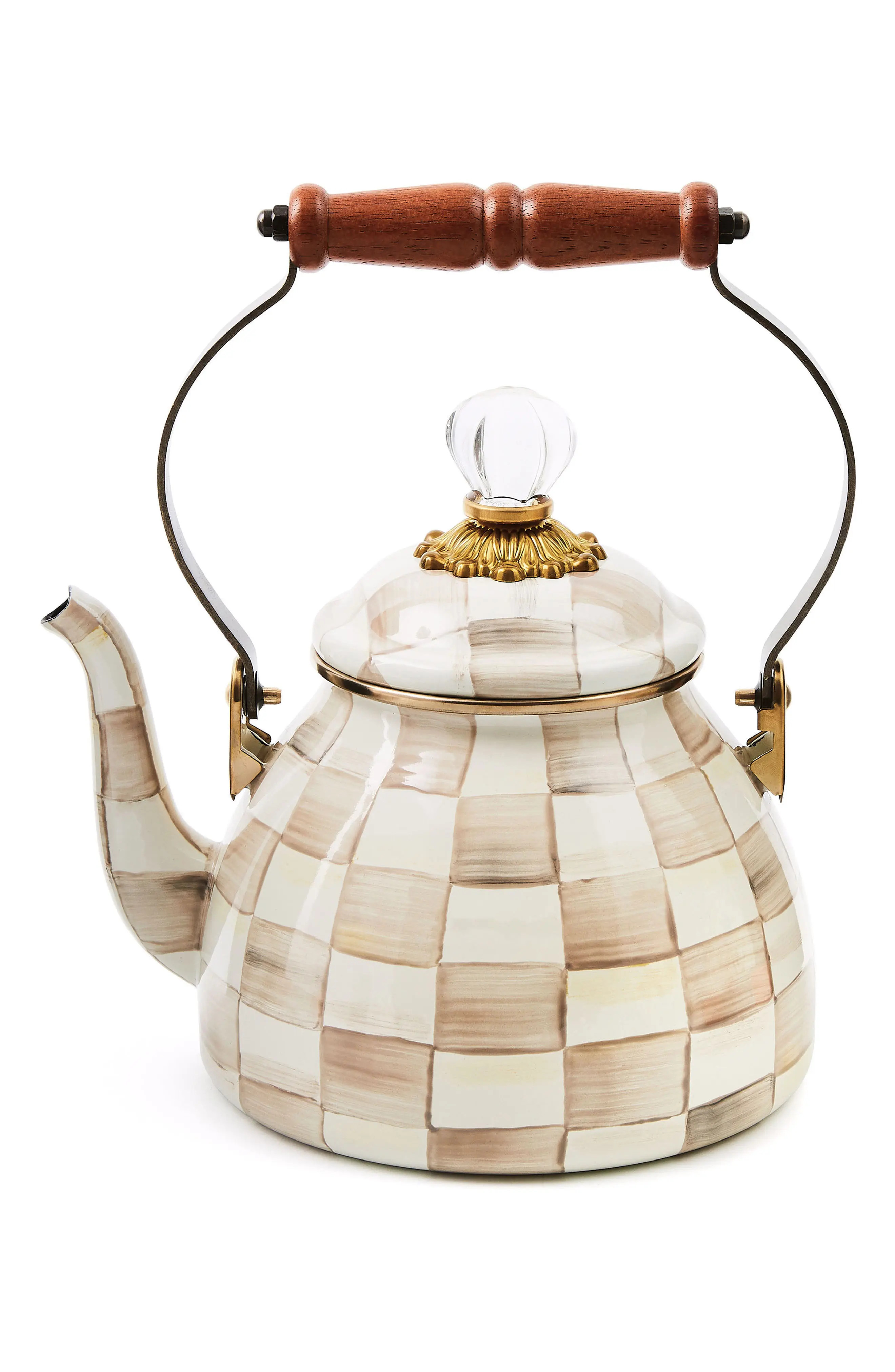 MACKENZIE CHILDS Mocha Check Enameled Steel 2-Quart Tea Kettle at Nordstrom | Nordstrom