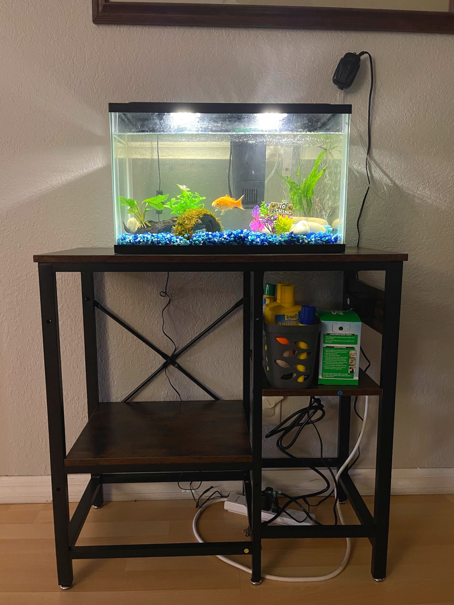 We have a 10 gallon fish tank that sits on this 20-37 gallon table. We needed something that wasn’t too deep for where we placed it. This fit the bill nicely! Metal legs and a crossbar to help with support. 

#LTKPets

#LTKHome #LTKFindsUnder100