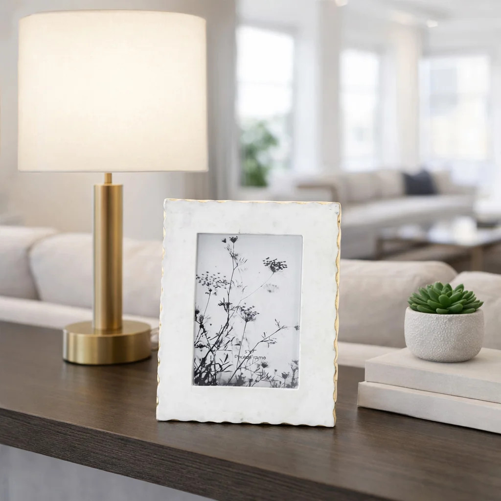 White Marble Jagged Edges Photo Frame Contemporary Elegant Picture Frame | Wayfair North America
